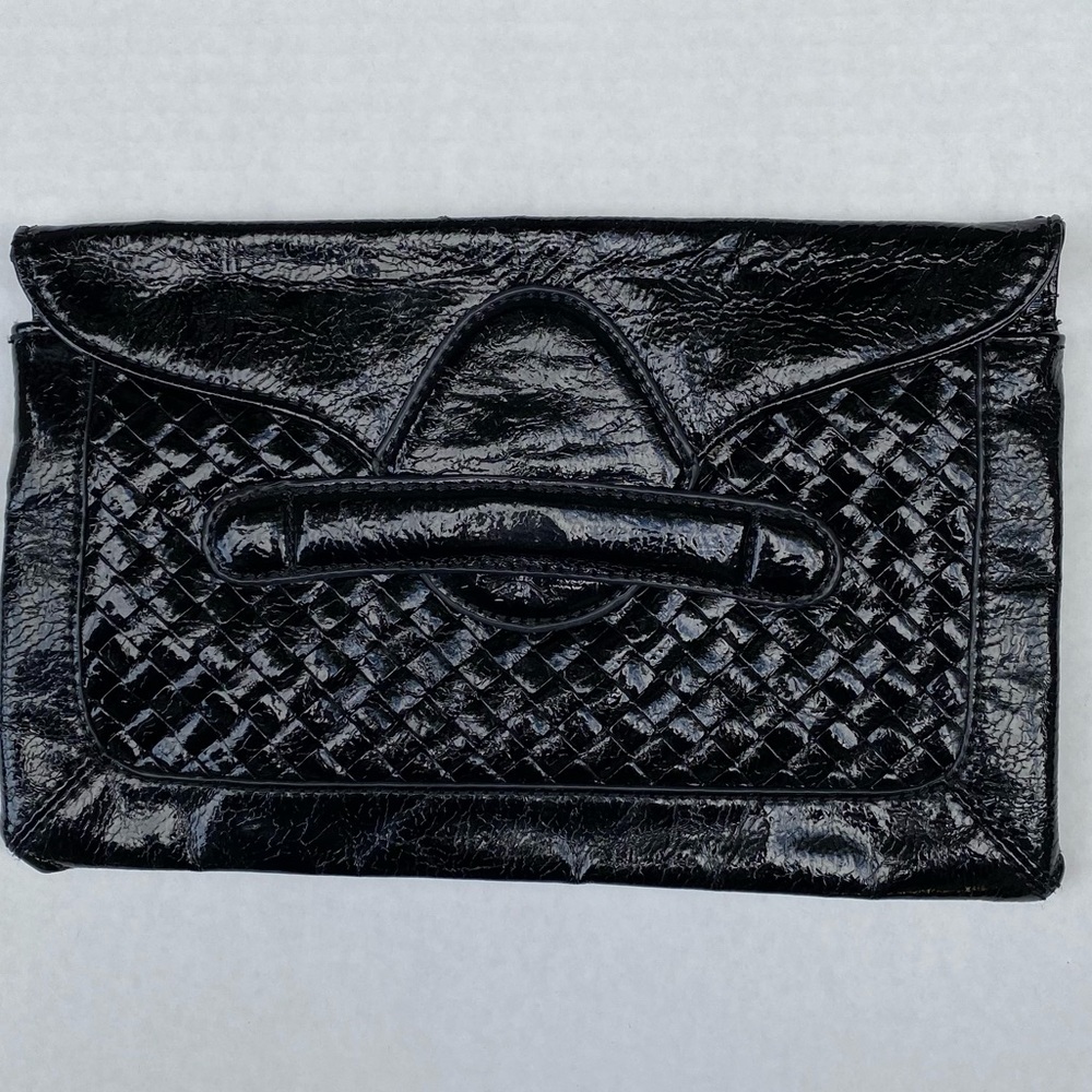 UE Black Vegan Patent Leather Clutch